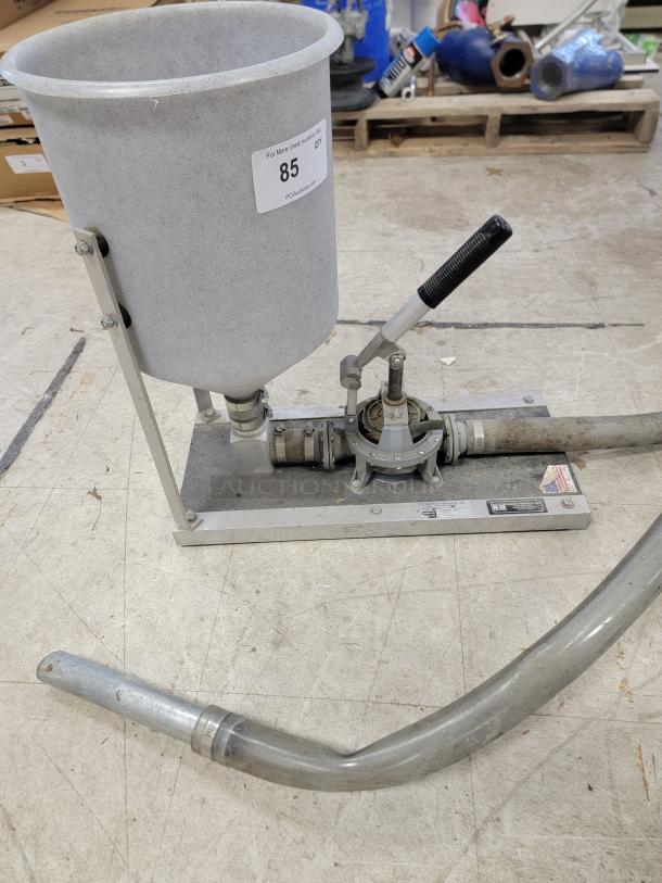 Kenrich Grout Pup GP-2 hand pump, 5-gallon hopper, manual lever, rugged build, label "85", heavy-duty, USA-made, industrial use.