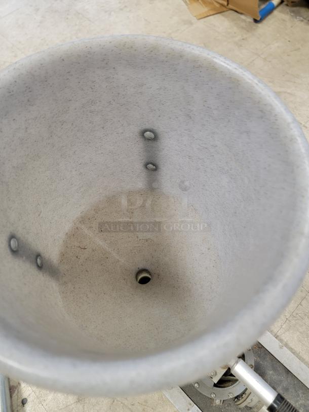 Kenrich Grout Pup GP-2 hand pump with 5-gallon hopper. Durable, manual lever action for grouting precision. Used condition.