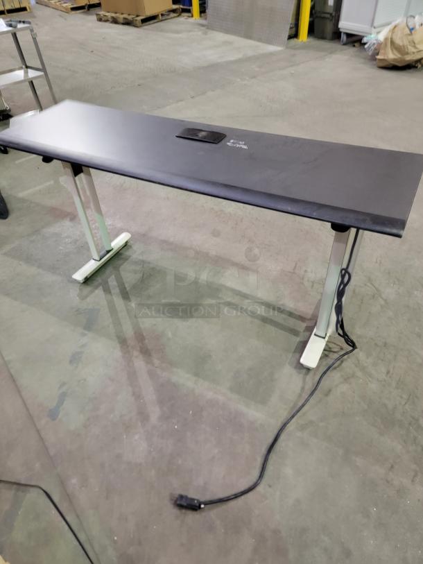 Lot of 4 KI Krueger International Synthesis nesting tables with Graphite Nebula tops, flip-top, power modules, T-leg base, casters.