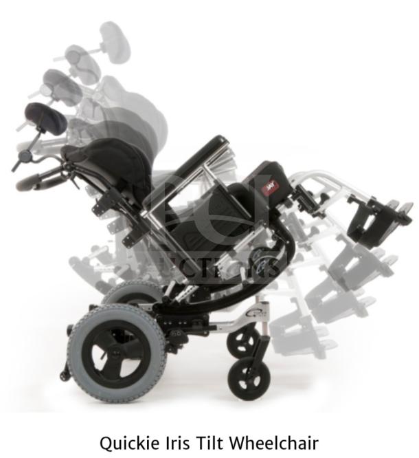Premium Quickie IRIS Tilt-in-Space Wheelchair with JAY backrest, pressure-relieving cushion, excellent condition, WC-19 approved.