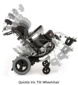 Premium Quickie IRIS Tilt-in-Space Wheelchair with JAY backrest, pressure-relieving cushion, excellent condition, WC-19 approved.