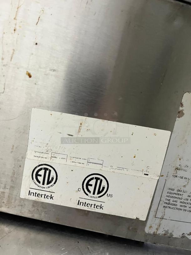 Sierra Range SRMG-12 countertop gas griddle, 12-inch, 30,000 Btu, manual controls, ETL certified, stainless steel body.