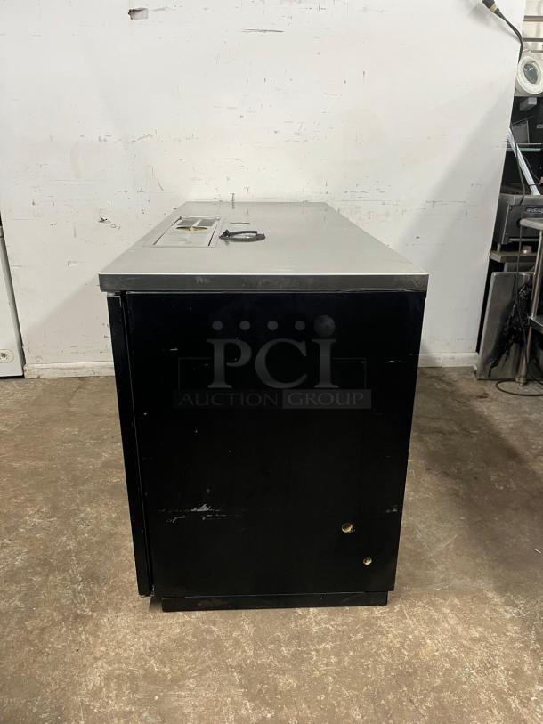 Micro Matic MDD68-E-LT 69" draft beer cooler, two sections, black exterior, Pro-Line E-Series, with glass rinser, used condition.