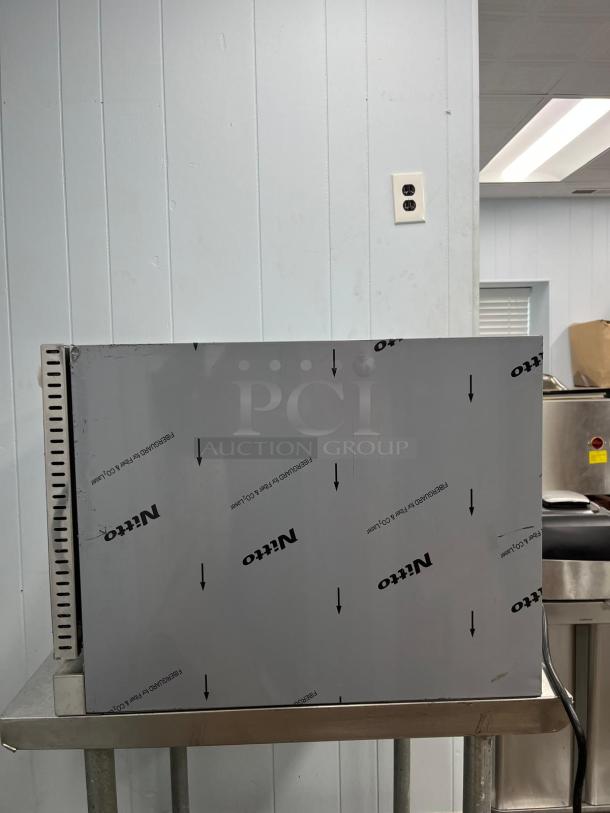 ROCKET ENCOV-38 enhanced countertop convection oven, full size, glass door, 208/204V, sleek design, protective film visible.