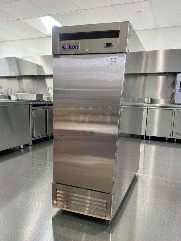 Brand new Ikon IB27R commercial reach-in refrigerator, 27-inch stainless steel, R290 refrigerant, ETL & NSF listed.