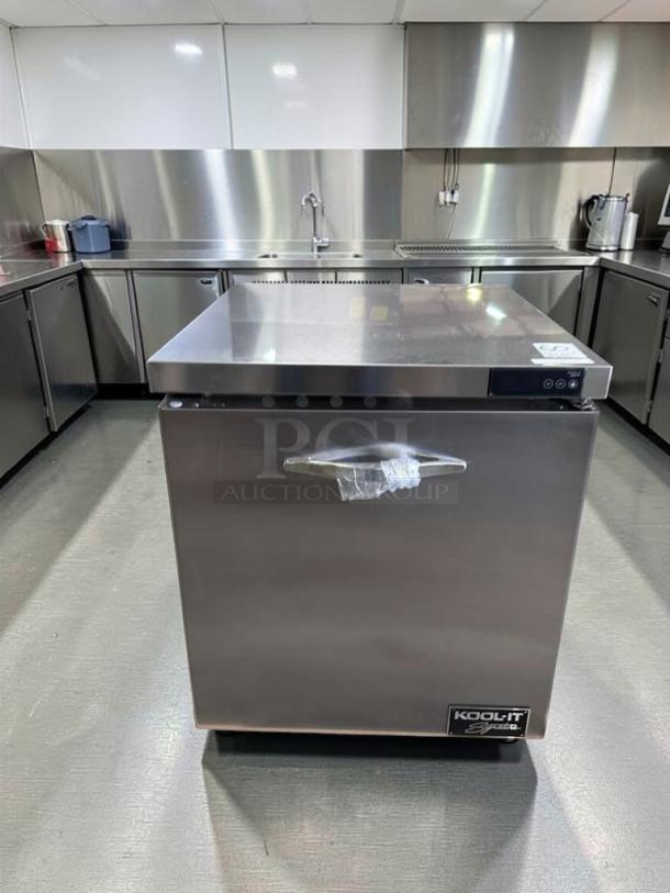 Brand new Kool-It KUCR-27-1 commercial undercounter refrigerator, 27.5 in, stainless steel, R290 refrigerant, ETL & NSF listed.