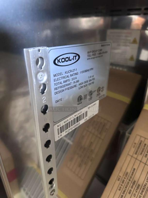 Brand new Kool-It KUCR-27-1 commercial undercounter refrigerator, stainless steel, R290 refrigerant, ETL & NSF listed.