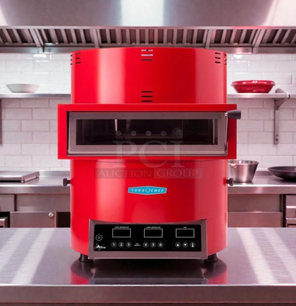 TurboChef FIRE countertop pizza oven, red, model FIRE, premium condition, UL listed, tested, 208-240V, single deck.