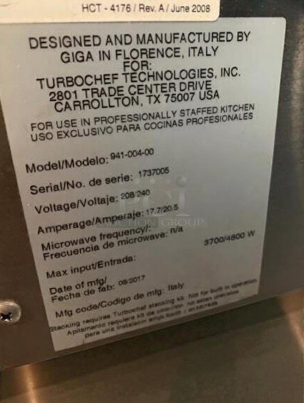 TurboChef FIRE countertop pizza oven, red, single deck, 208–240V/1PH, UL Listed, premium condition. Model 941-004-00.