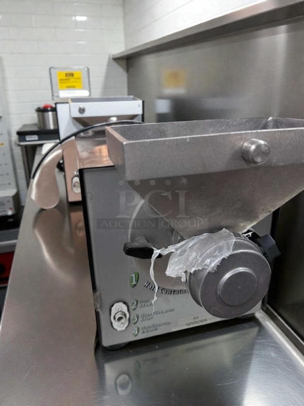 Olde Tyme PN2 nut butter grinder in outstanding condition, UL listed, fully tested, operational, stainless steel build.