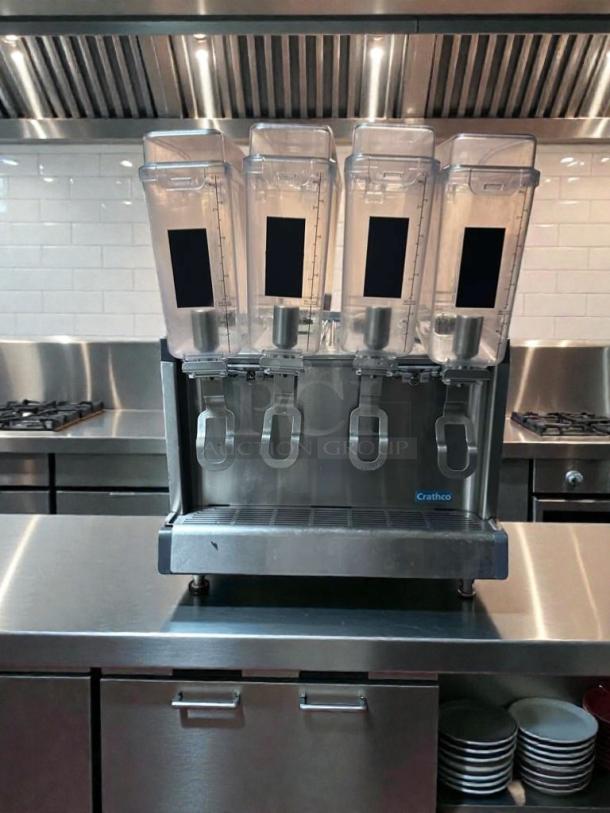 Crathco CS-4E/2D/3D-16 4-bowl cold beverage dispenser, excellent condition, NSF & UL listed, fully tested, stainless steel base.