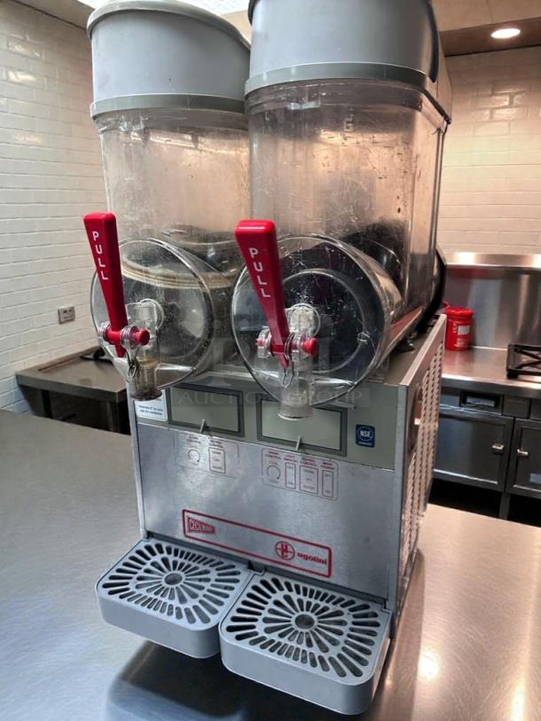Dual Ugolini/Cecilware slush dispenser, 2 bowls, 115V, NSF & UL listed, outstanding condition, includes pull handles and drip trays.