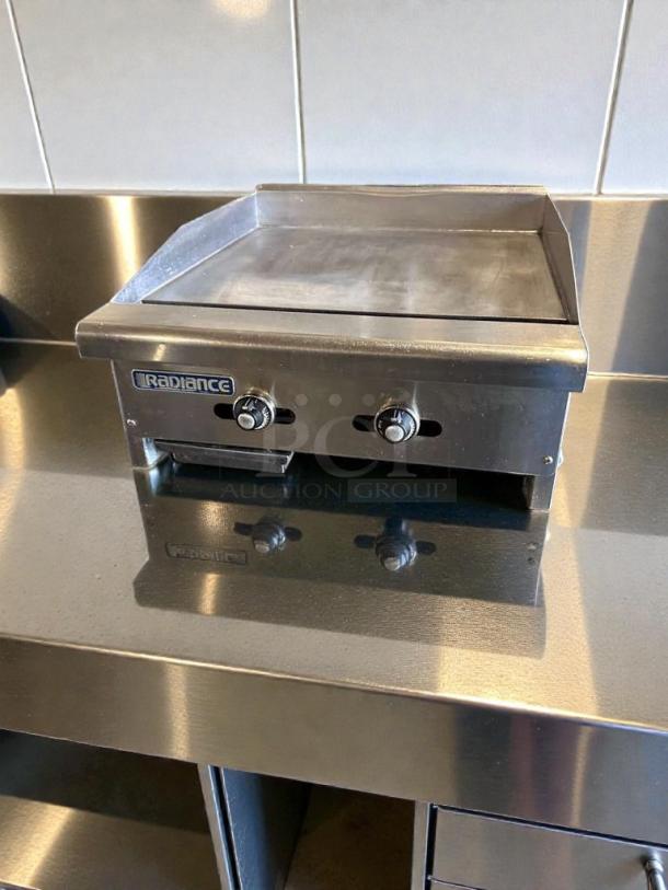 Radiance Commercial Gas Griddle in exceptional condition, natural gas, heavy-duty flat top, fully tested, model RAD-M-GRD-0544.