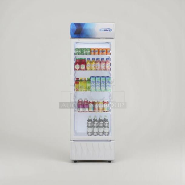 Brand new KoolMore MDR-9CP 22" single swing door merchandiser refrigerator, ETL listed, commercial-ready.