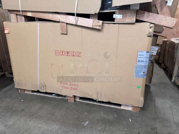 KoolMore RD32C-SS refrigerated display case in packaging; brand new condition, stainless steel, ETL listed, commercial use.
