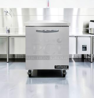 Continental Undercounter 1-Door Stainless Steel Refrigerator, model CON-L-REF-0779; fully operational in exceptional condition.