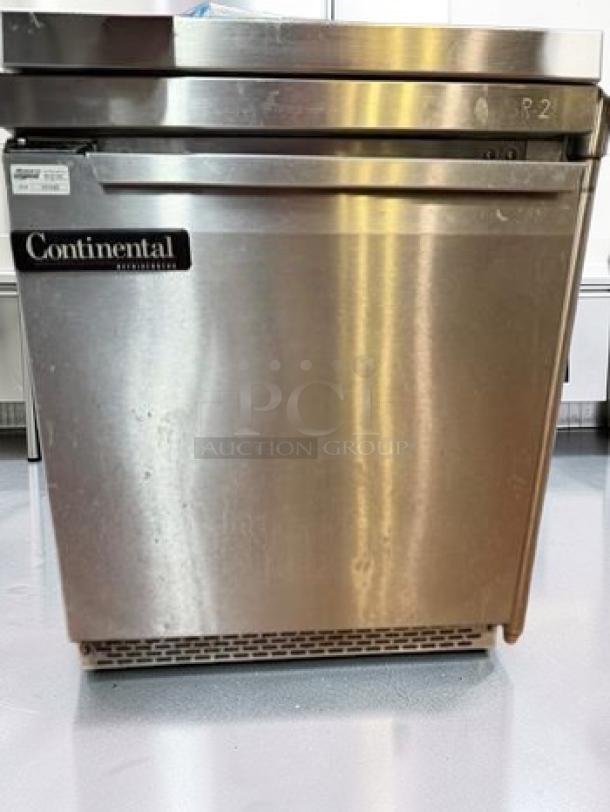 Continental Undercounter Refrigerator, 1 Door, Stainless Steel, Commercial, Model CON-L-REF-0779, exceptional condition.