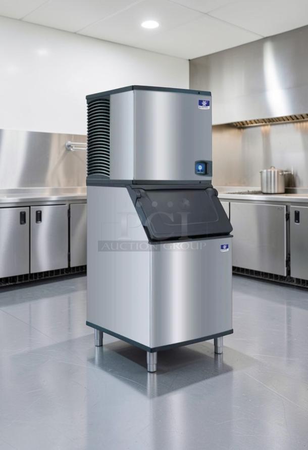 Manitowoc Commercial Ice Maker with Bin in stainless steel, prime condition, high-volume production, fully tested.