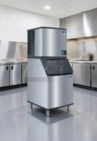 Manitowoc Commercial Ice Maker with Bin in stainless steel, prime condition, high-volume production, fully tested.