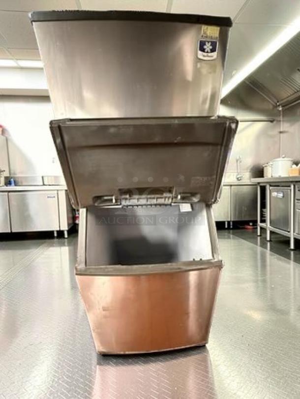 Manitowoc Commercial Ice Maker with Bin, stainless steel, high-volume, prime condition, fully tested, visible logo.