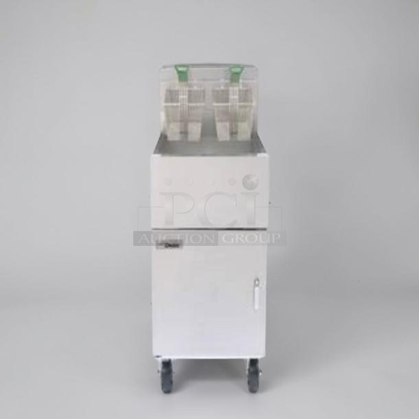 Dean SM140GNSC gas fryer, commercial stainless steel, high capacity, floor model, like new, fully tested, DEA-L-FRY-0781.