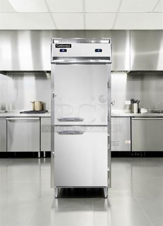 Continental D1RFESNSAHD commercial stainless steel reach-in refrigerator/freezer, dual temp, immaculate condition.