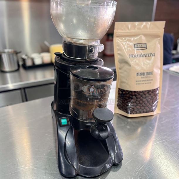 Cunill commercial coffee grinder in prime condition, black, heavy-duty, Spain-made, fully tested and operational.