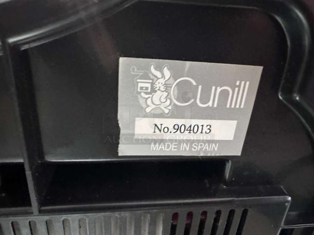 Cunill commercial coffee grinder label, No.904013, Made in Spain. Prime condition, fully tested, heavy-duty espresso grinder.