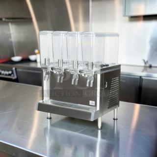 Crathco CS-4E-16-290 drink dispenser, four-bowl pre-mix system, 120V, stainless steel, excellent condition, tested operational.