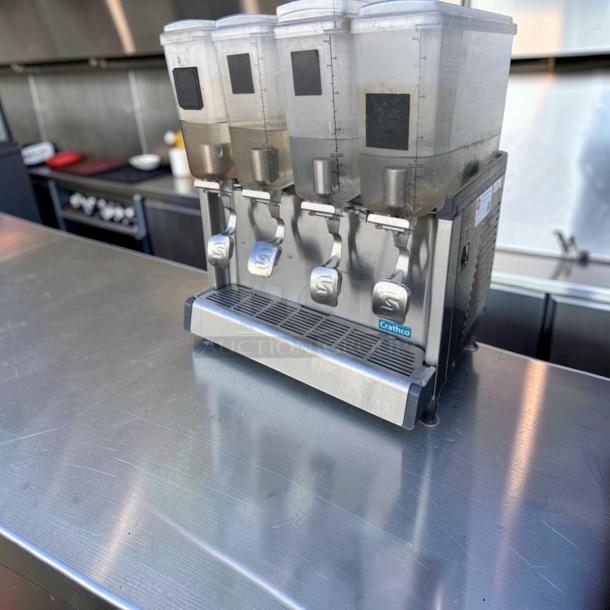 Crathco CS-4E-16-290 refrigerated drink dispenser, four bowls, stainless steel, excellent condition, 120V, fully tested.