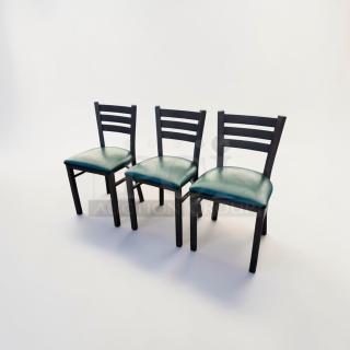 Three commercial-grade restaurant dining chairs with upholstered seats, heavy-duty construction, fully inspected, in exceptional condition.