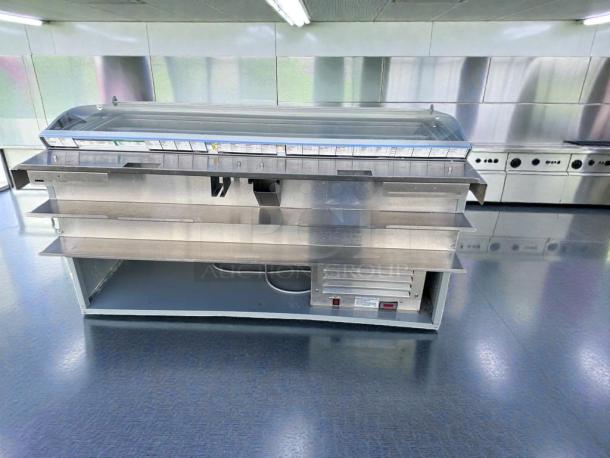 Commercial refrigerated deli display case with glass sneezeguard, excellent condition, fully tested, model DEL-L-REF-0576.
