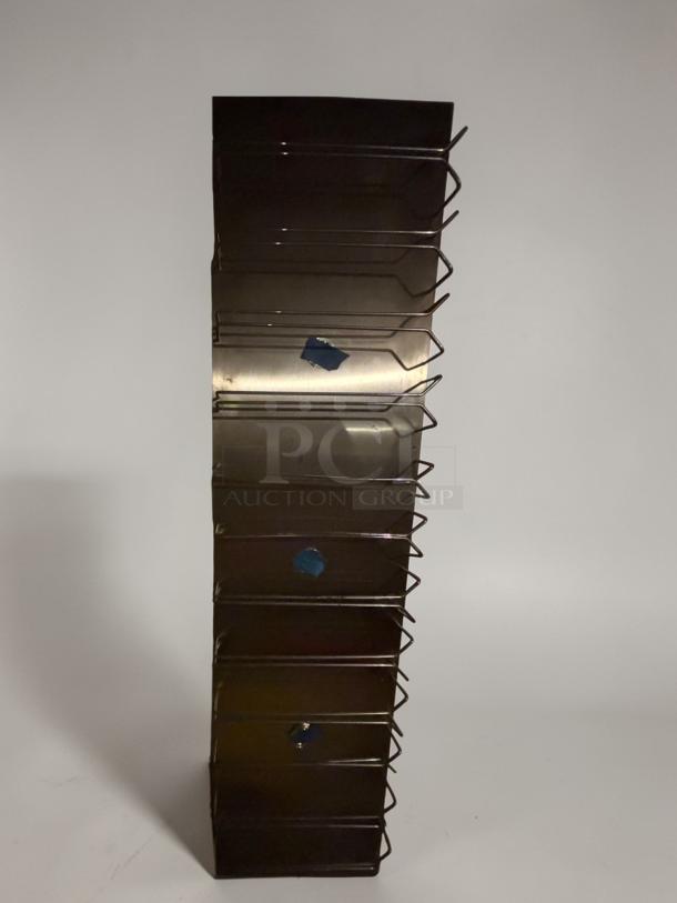 Stainless steel wall-mounted tray rack, 5.6 ft, multi-slot, exceptional condition, model DSP-S-STAND-0660, heavy-duty.