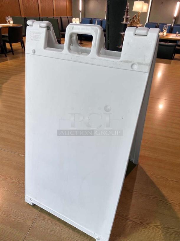 Pristine Plasticade Signicade A-Frame sign, heavy-duty plastic, made in USA, model PLA-S-SIGN-0616, fully operational.