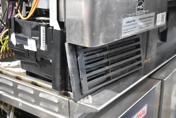 Rational iCombi Pro Combi Convection Oven, close-up of cooling air filter and internal components, tags visible.