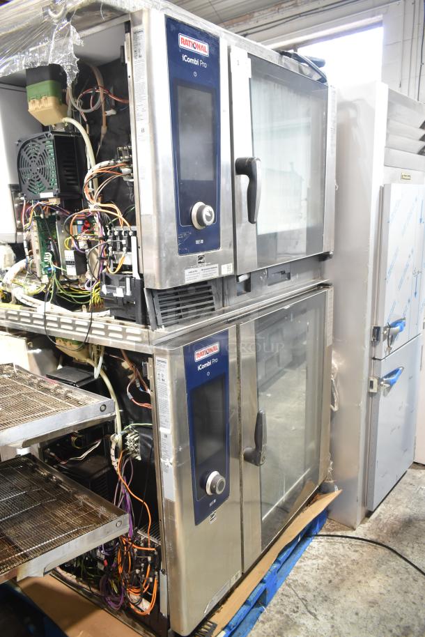 Two Rational iCombi Pro convection ovens, 2021 models, 440/480V, 3 phase, electric, visible wiring, used condition.