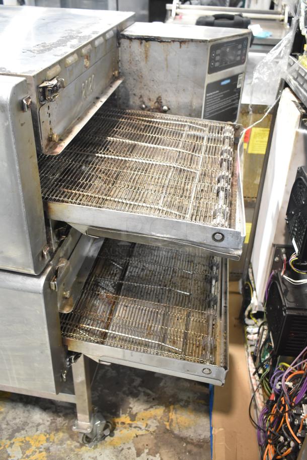 2018 Turbochef HhC2020 electric conveyor ovens with equipment stand, 208/240V, 3 phase, visible wear.