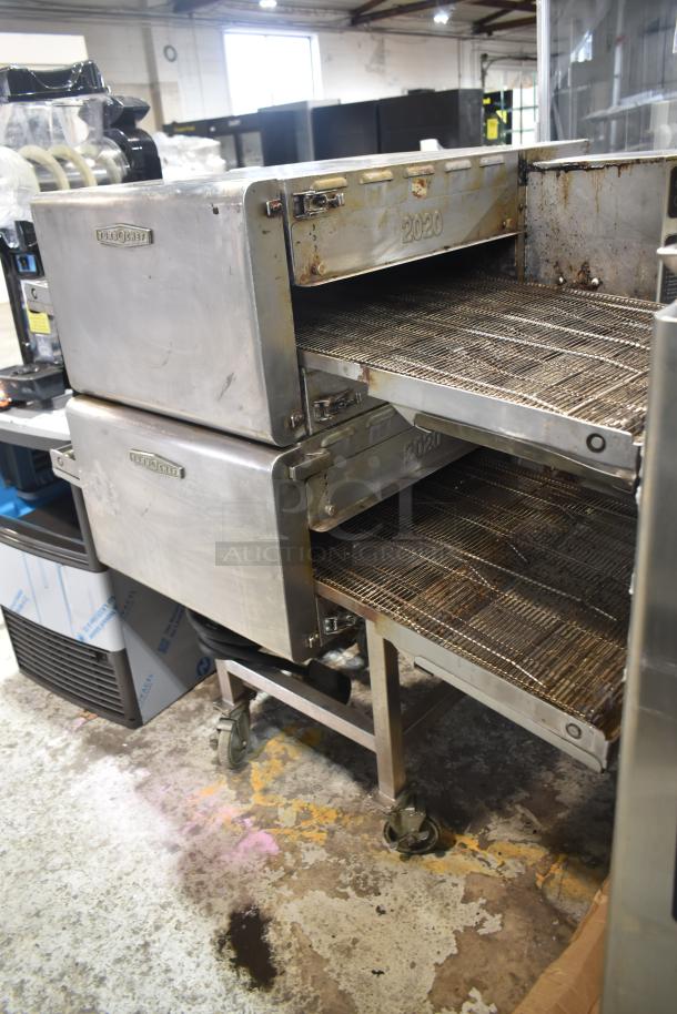 2018 Turbochef HhC2020 conveyor ovens with stand, 208/240V, 3 Phase, used condition, stacked, visible Turbochef logos.