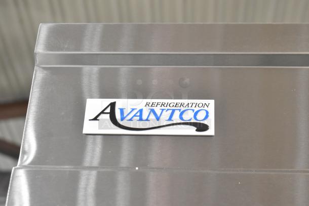 Brand new Avantco 178SS3FHC commercial 3-door cooler, 115V, 1 phase, with a visible label on stainless steel exterior.