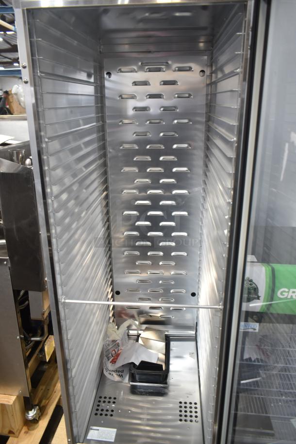 Avantco 177HPI1836 full-size heated cabinet with clear door, insulated, on casters. Scratch and dent, brand new, 120V, 1 phase.