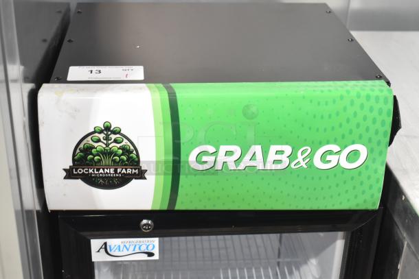 Brand new Avantco 360SC80 customizable countertop merchandiser refrigerator, 115 volts, 1 phase, slight scratches visible.