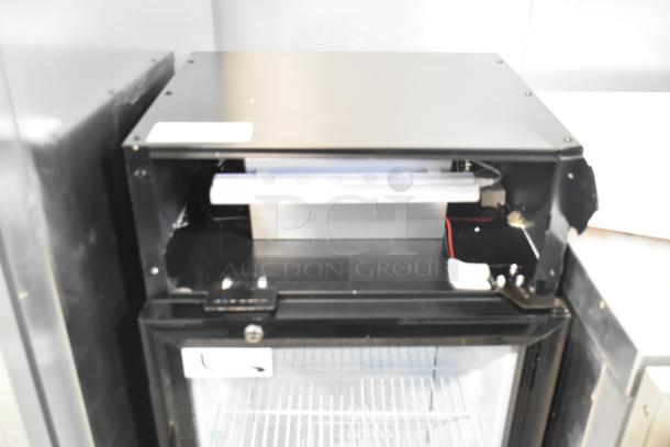 Brand new Avantco 360SC80 countertop merchandiser fridge, 115V, 1 Phase, customizable, minor scratches and dents visible.