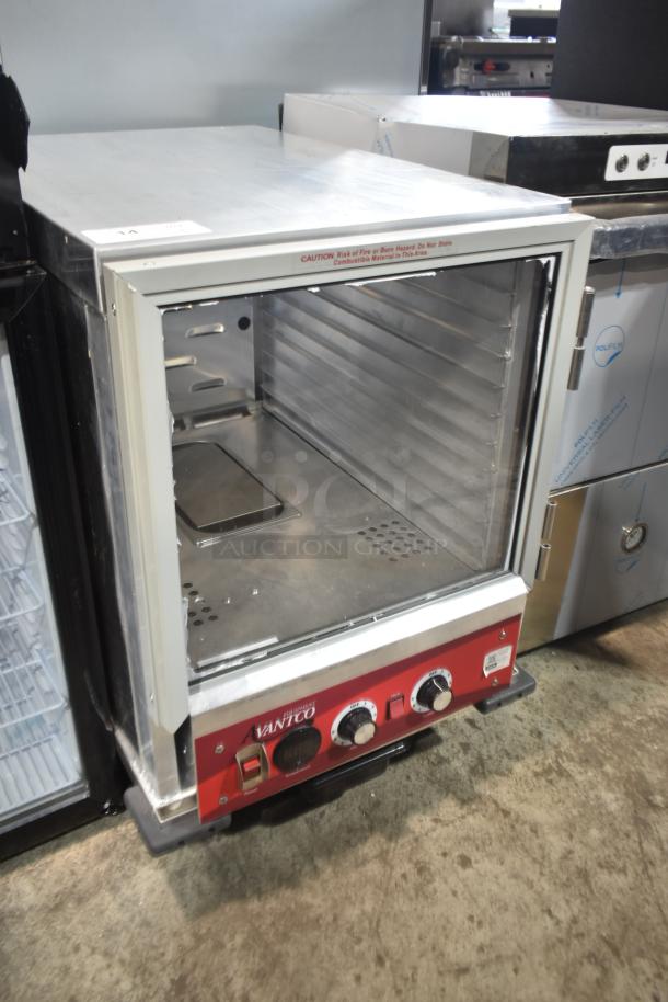 Brand new Avantco 177HPI1812 undercounter heated cabinet, clear door damaged, 120V, 1 phase, half-size, red control panel.