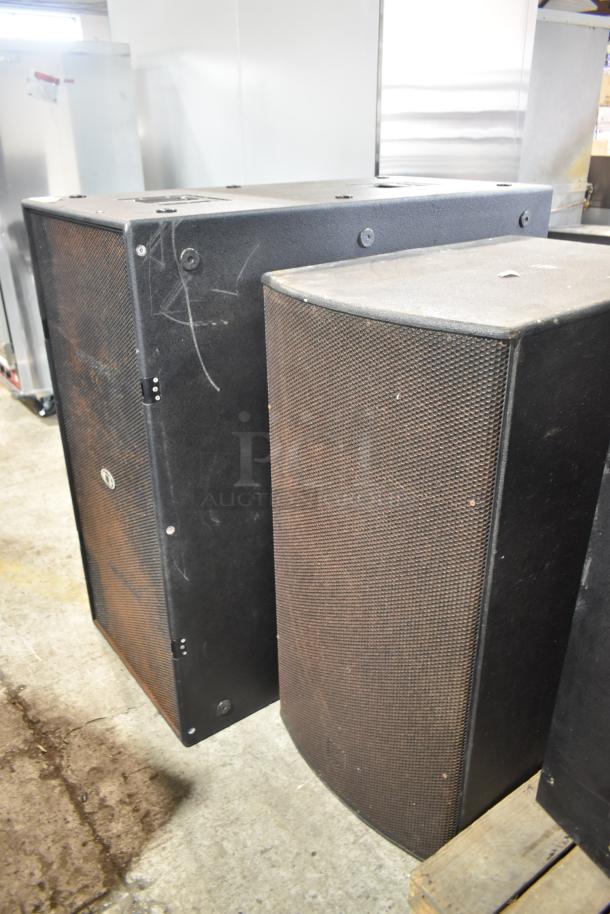 Dynacord PWH28 subwoofers in planar-waveguide-basshorn design, used condition, includes two high-power double-18" speakers.