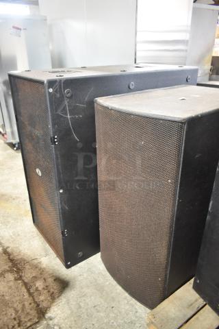 Dynacord PWH28 subwoofers in planar-waveguide-basshorn design, used condition, includes two high-power double-18" speakers.