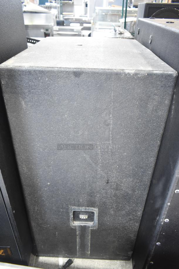 Dynacord PWH28 subwoofer, planar-waveguide-basshorn design, featuring double 18" speakers, used condition, front view.