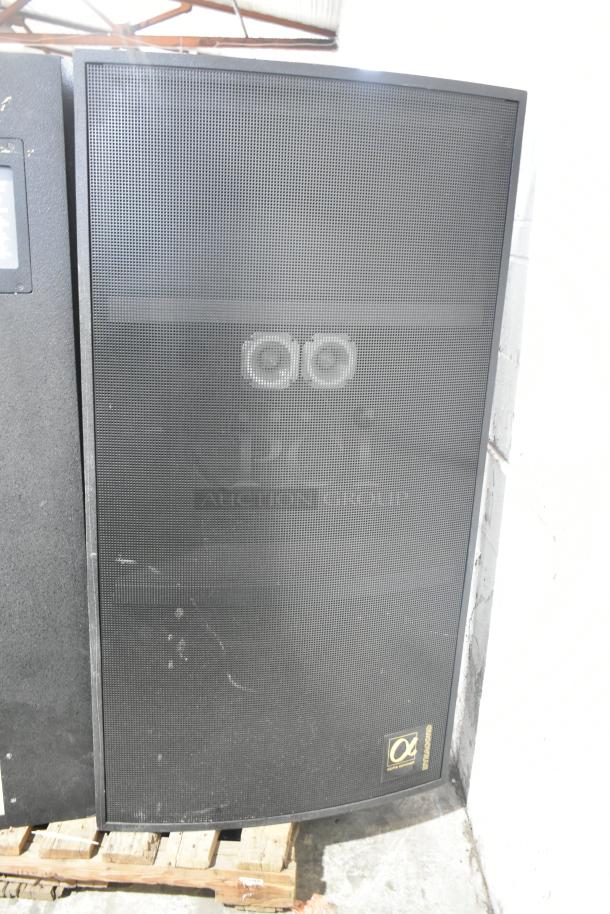 Dynacord Alpha X-1/60 Loudspeaker, black with logo, sturdy, slight wear, professional audio quality, auction lot of two.