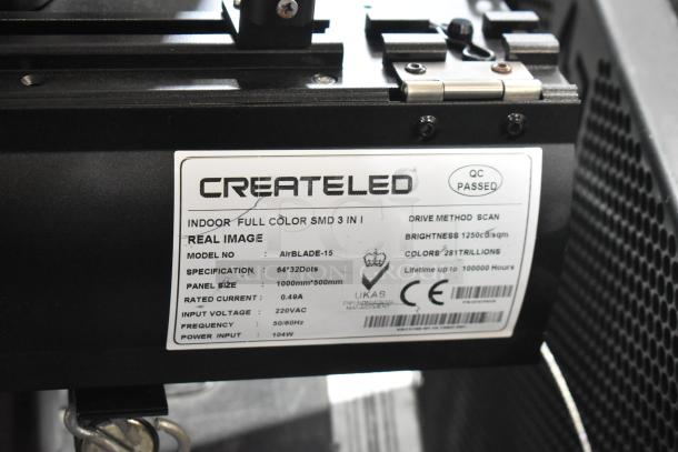 Createled AirBLADE-15 Indoor Full Color SMD, model details label showing specifications and compliance marks.