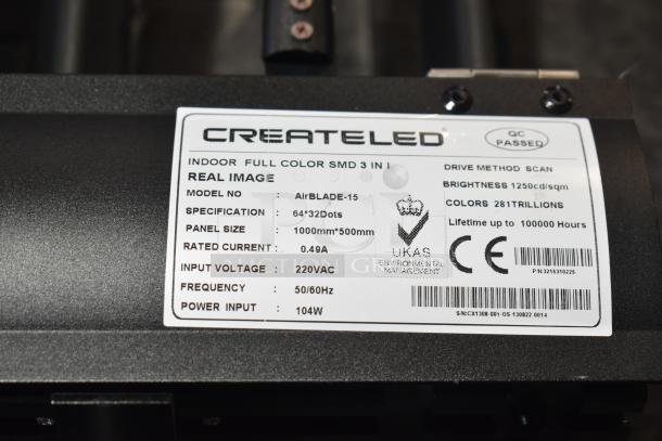 Createled AirBLADE-15 Indoor Full Color SMD 3-in-1, 1000x500mm, 1250cd/sqm, 281 trillion colors, 100,000h lifespan, in hard case.