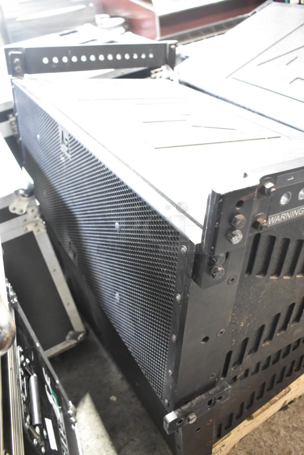 Four Electro-voice XLC127+ 3-way line-array speakers, high-output, compact design, sturdy condition.